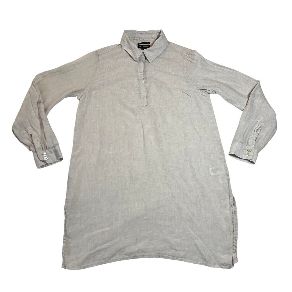 JNY Jones New York 100% Linen Quarter Button Up Tunic Size S Roll Tab Sleeve